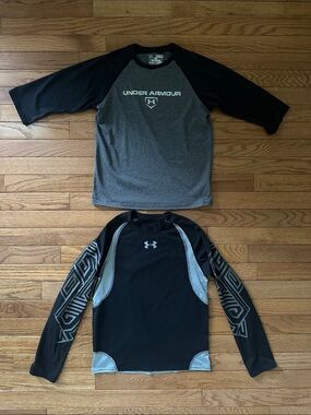 🔥Under Armour HeatGear shirt bundle boys size medium Black & Dark Gray EUC